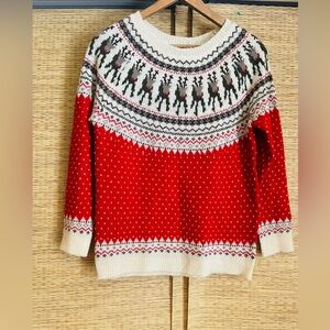 Nordic Scandinavian Fair Isle Chunky Boho Cabincore Reindeer Pullover Sweater L